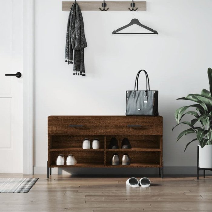 Vidaxl banco zapatero madera de ingeniería marrón roble 102x35x55 cm