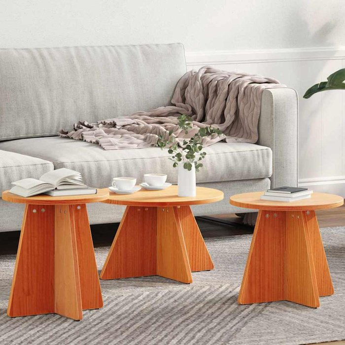 Vidaxl mesa de café 3 pcs marrón cera 49 x 49 x 30 cm