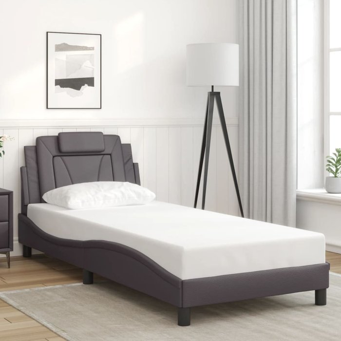 Estructura de cama viana sin colchón cuero sintético gris 80x200 cm