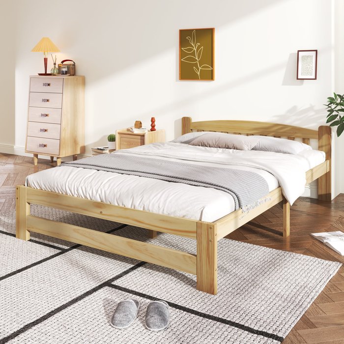 Cama individual estructura de madera 140x200cm - natural