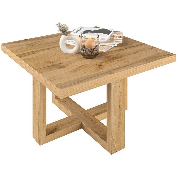 Mesa baja de diseño forma cuadrada colección coxi color roble.