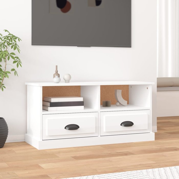 Mueble de tv blanco de alto brillo, 93x35,5x45 cm, madera de ingeniería