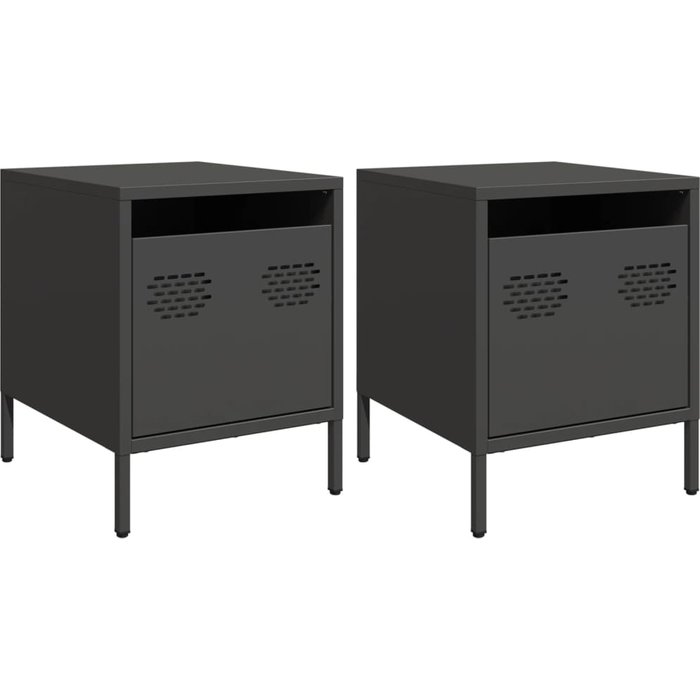 Pack 2 uds mesitas de noche,mesilla de noche acero negra 35x39x43,5 cm cfw922701