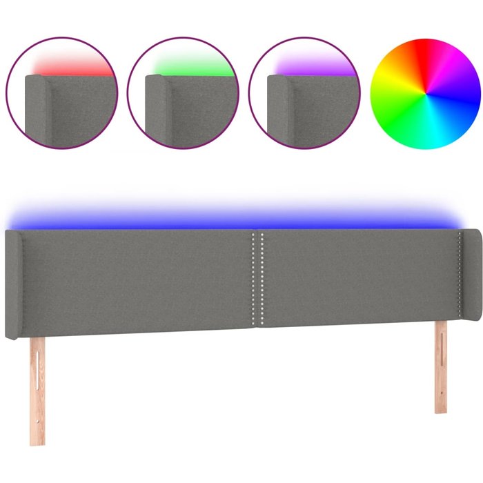 Cabecero cama - mueble cabecero con led de tela gris oscuro 203x16x78/88 cm