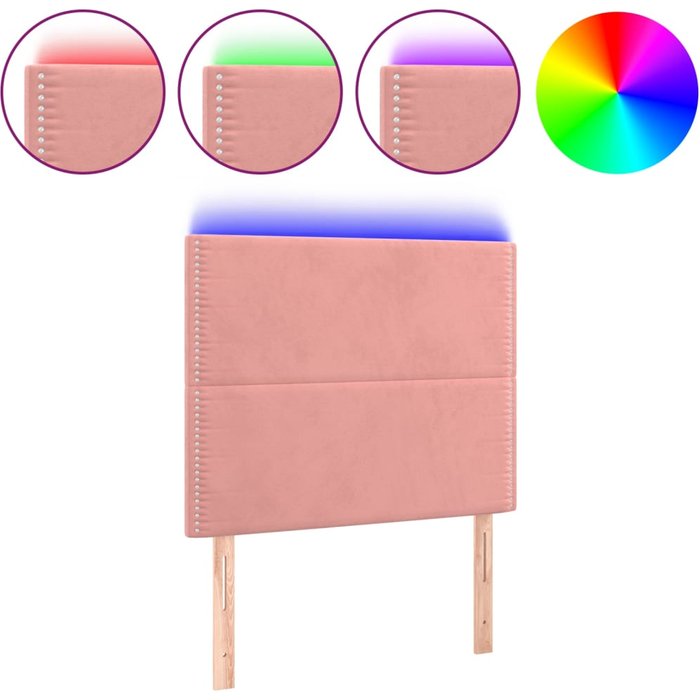 Cabecero con luces led terciopelo rosa 80x5x118/128 cm - comfortxl