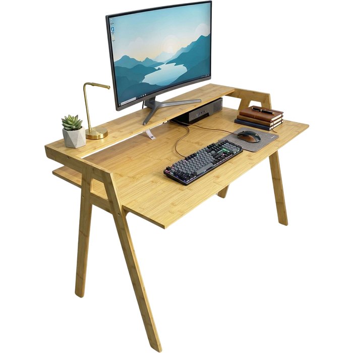 Escritorio bambú take, mesa ordenador, estudio, oficina marrón 113x75x60 cm