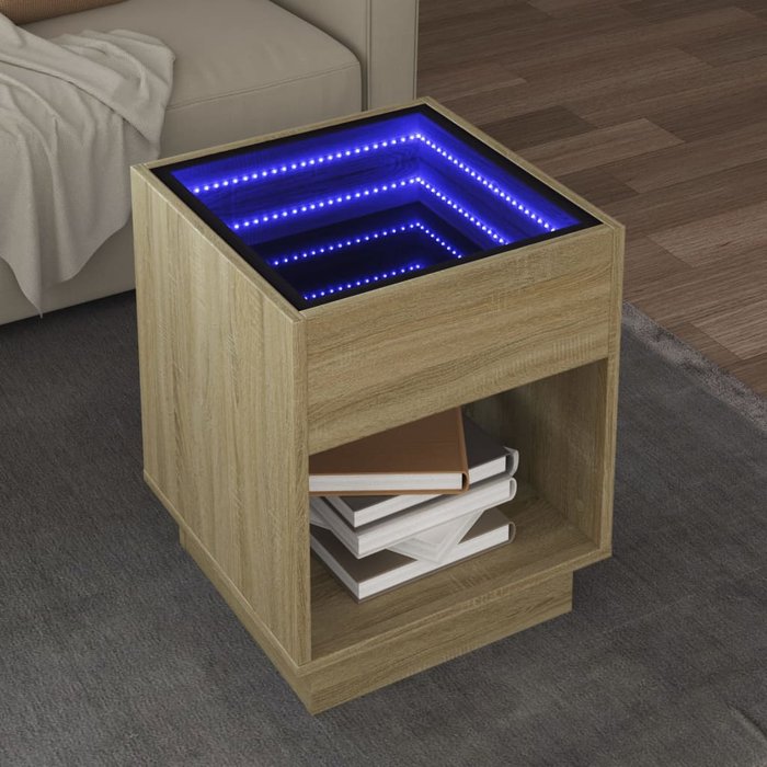 Mesa de centro con infinity led roble sonoma 40x40x50 cm