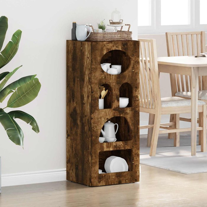 Aparador de roble ahumado, 40 x 35 x 100,5 cm, madera de ingeniería.