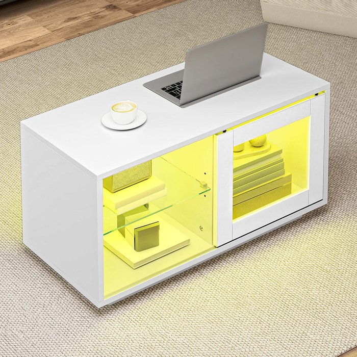 Mesa de centro balconera - iluminación led - 80 x 40 x 45 cm - blanco