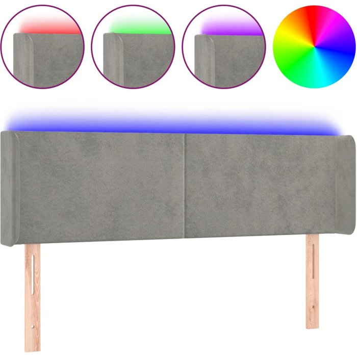 Cabecero cama - mueble cabecero con led de terciopelo gris claro 147x16x78/88 cm