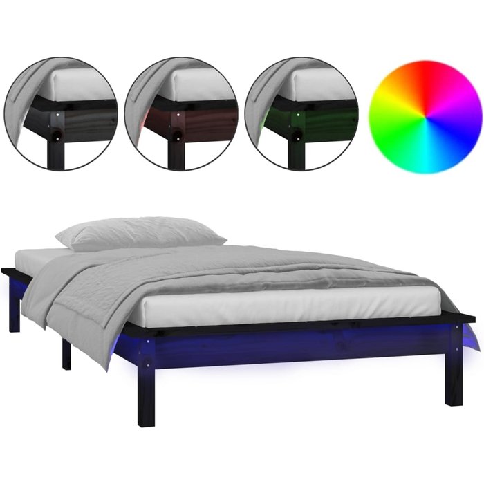 Estructura de cama con led madera maciza negra 75x190 cm — comfortxl