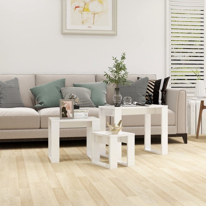 Mesas nido 3 piezas blanco brillo madera contrachapada