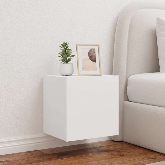 Muebles de tv de pared con luces led, 2 piezas, blanco, 40,5x35x40 cm