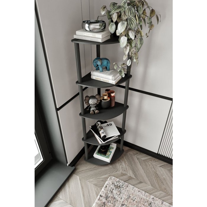 Estantería de esquina con 5 estantes - diseño moderno en negro