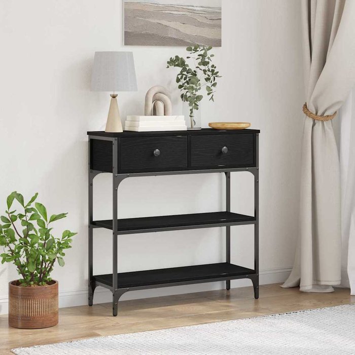 Mesa consola con cajón roble negro 72.5 x 25 x 75 cm