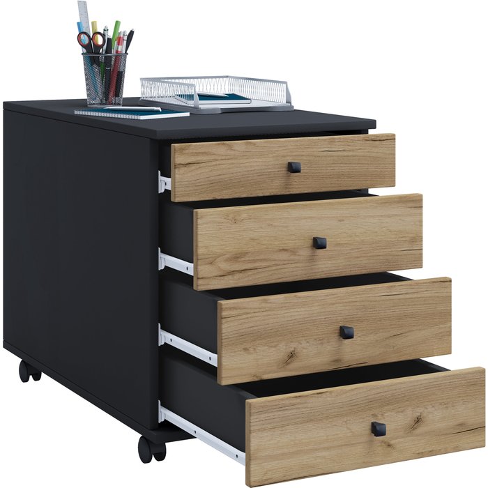 Vcm contenedor de rollo lona antracita / roble de miel h. 57 x b. 42 x t. 50 cm