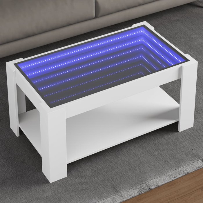 Mesa de centro con led madera de ingeniería blanca 93x53x45 cm