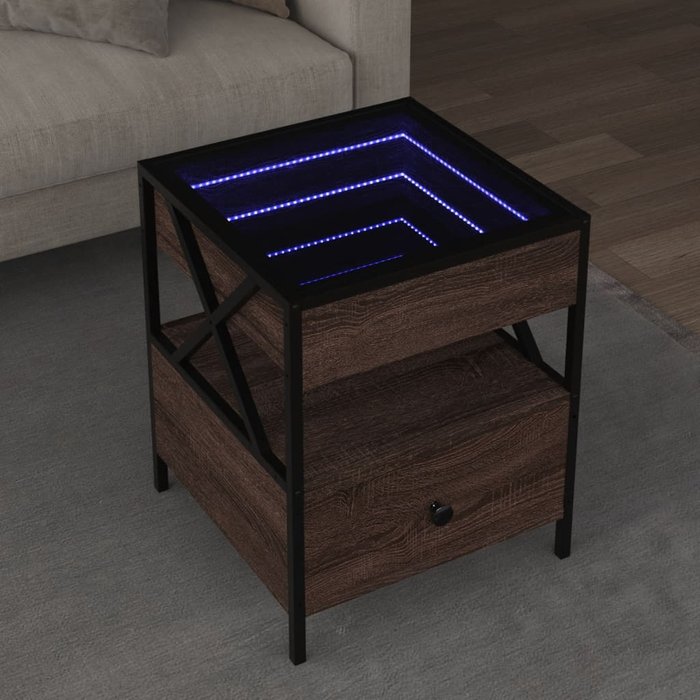 Mesa de centro con infinity led marrón roble 40x40x51 cm