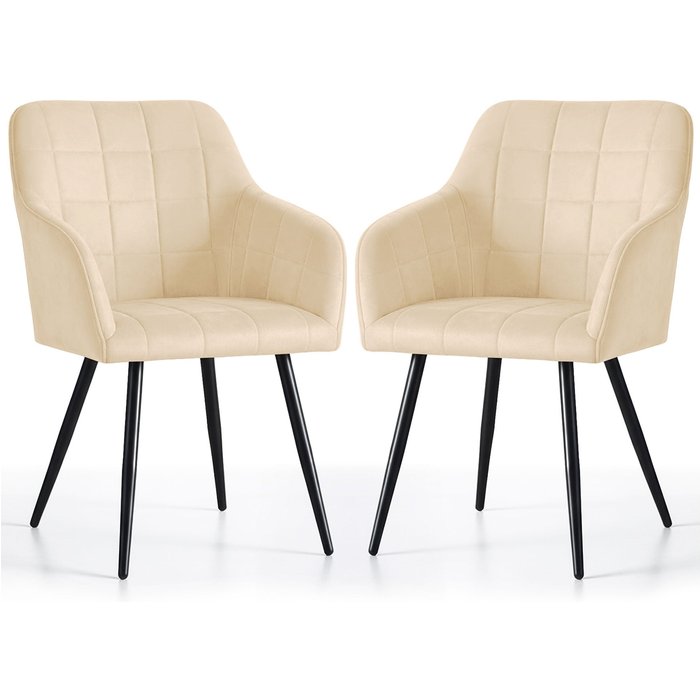 Juego de 2 sillas acolchadas con costuras cuadradas luxano beige patas negras