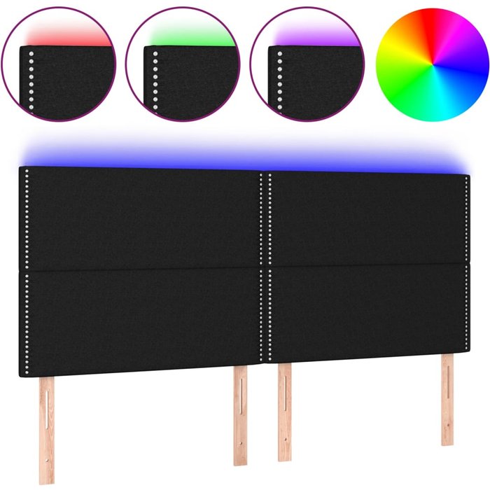 Cabecero cama - mueble cabecero con luces led tela negro 160x5x118/128 cm