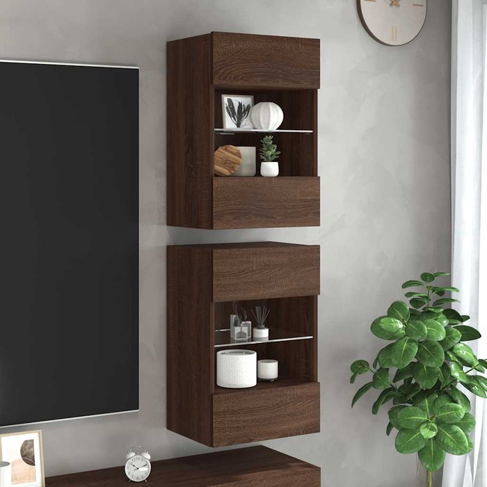 Armarios de pared con luces led para tv 2 uds roble marrón 40x30x60,5 cm vidaxl