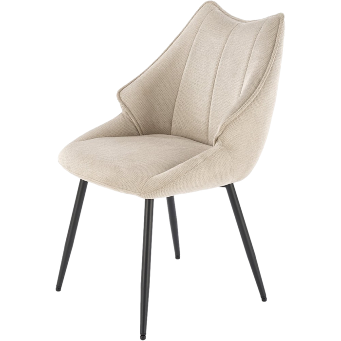 Silla de diseño en tejido beige con patas de metal negro ricardo