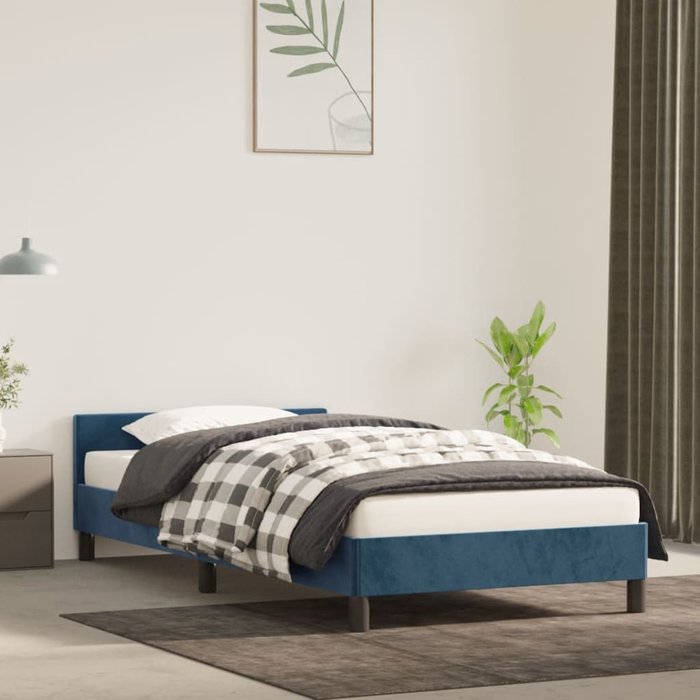 Estructura de cama con cabecero azul oscuro 80x200 cm terciopelo