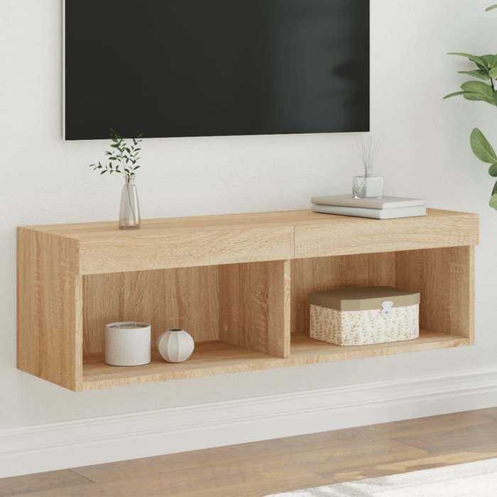 Mueble tv con luces led roble sonoma 100x30x30 cm