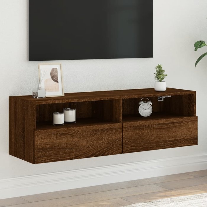 Mueble tv de pared de roble marrón 100x30x30 cm de madera contrachapada