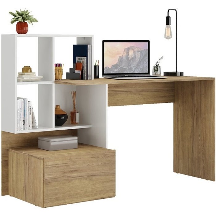 Mesa ordenador blanco/natural versa