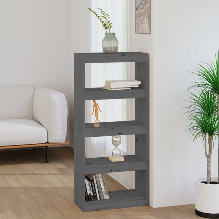 Librería/separador de ambientes gris 60x30x135,5 cm pino macizo