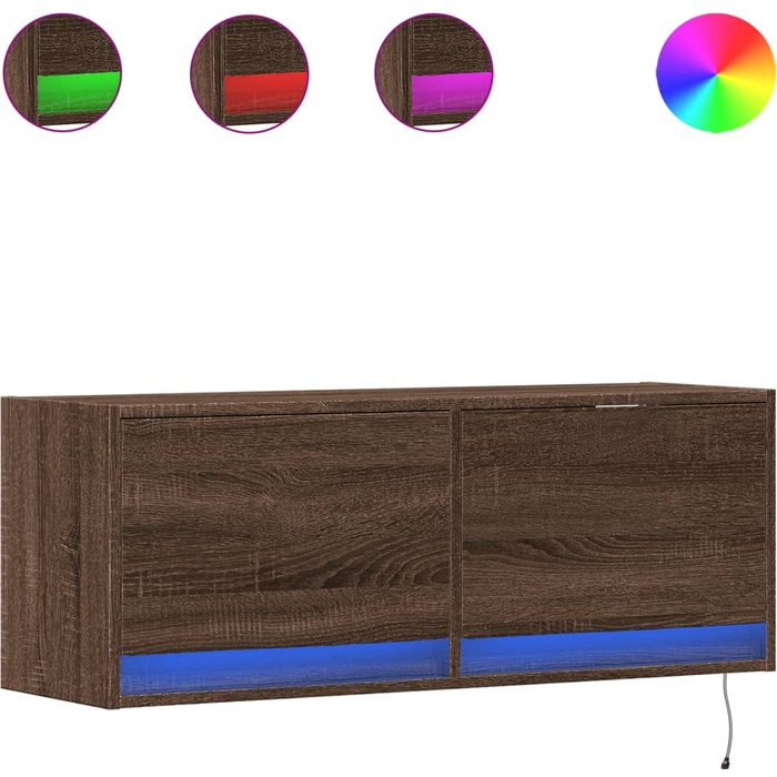 Mueble de tv de pared con luces led marrón roble 100x31x35 cm - comfortxl