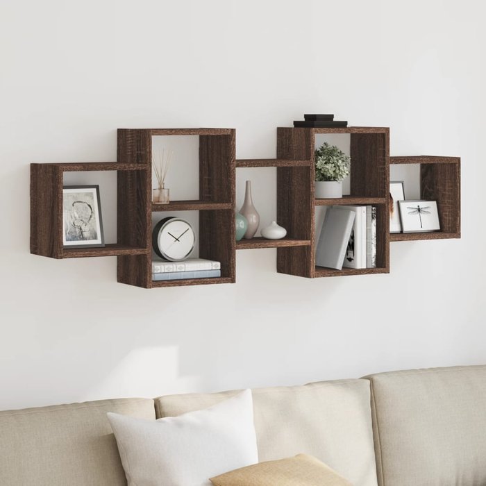 Estantería de pared de roble marrón, 129x18x42 cm, madera de ingeniería.