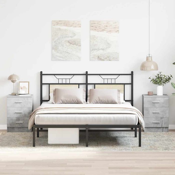 Mesitas de noche, 2 unidades, gris hormigón, 38x35x56 cm, madera de ingeniería