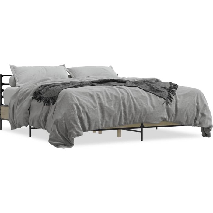 Vidaxl estructura cama madera ingeniería metal roble sonoma 200x200 cm