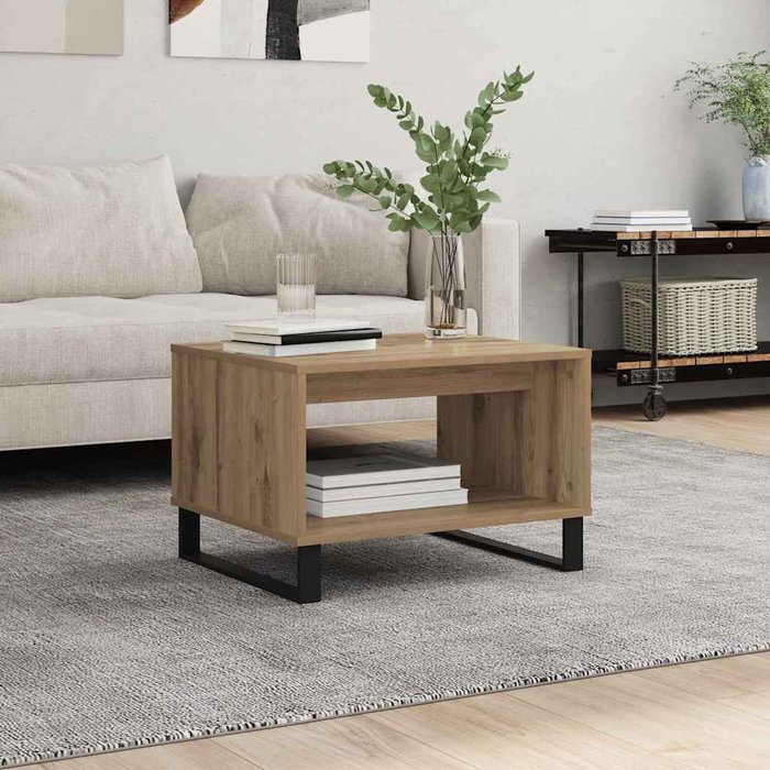 Mesa de centro de roble hecha a mano, 60 x 50 x 40 cm, madera de ingeniería.