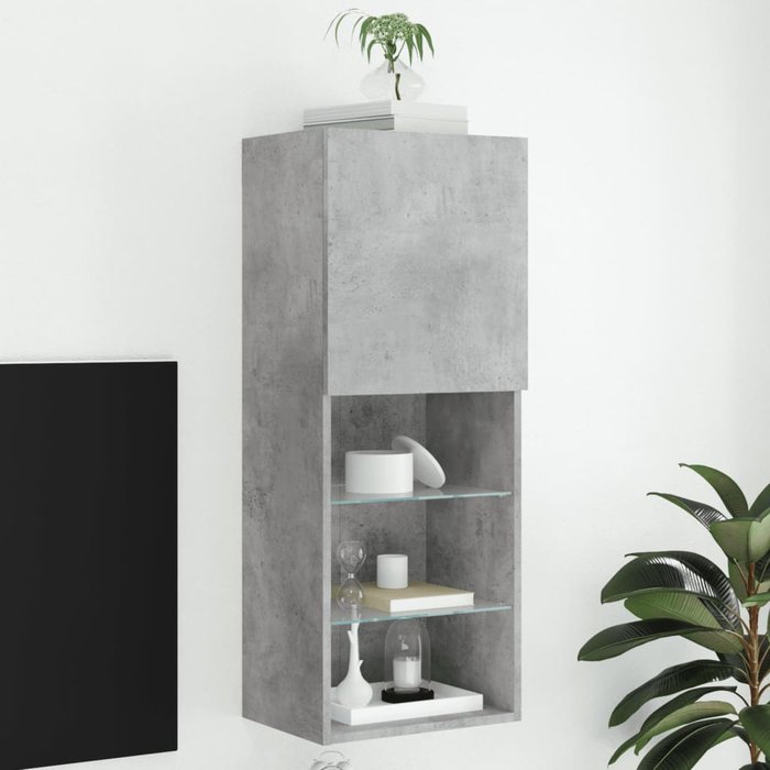 Mueble tv con luces led gris hormigón 40,5x30x102 cm