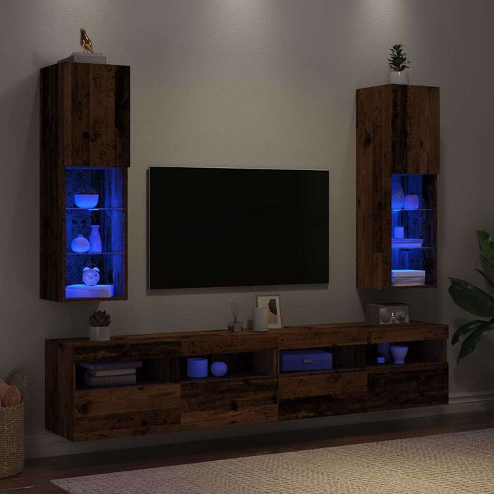 Muebles tv con luces led 2 uds madera envejecida 30,5x30x102 cm vidaxl