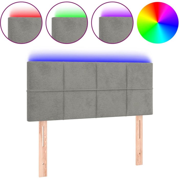 Cabecero con led de terciopelo gris claro 100x5x78/88 cm - comfortxl