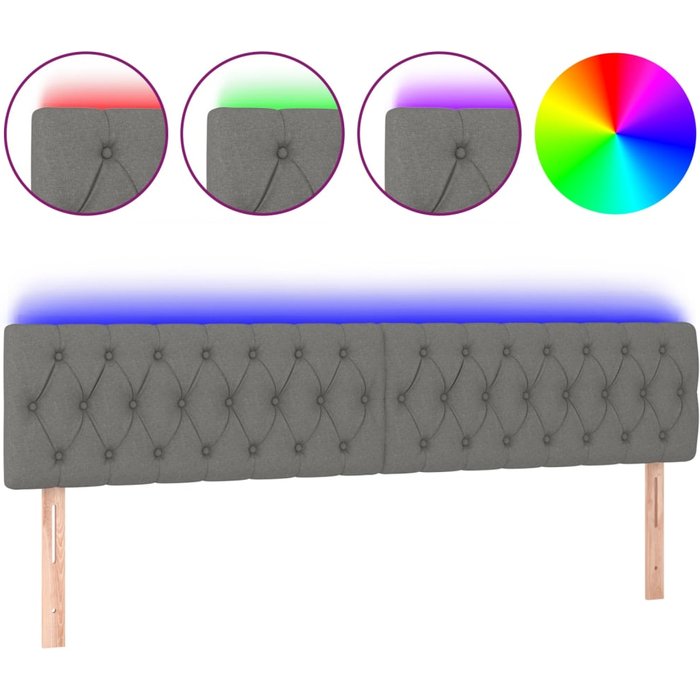 Cabecero con led de tela gris oscuro 200x7x78/88 cm - comfortxl