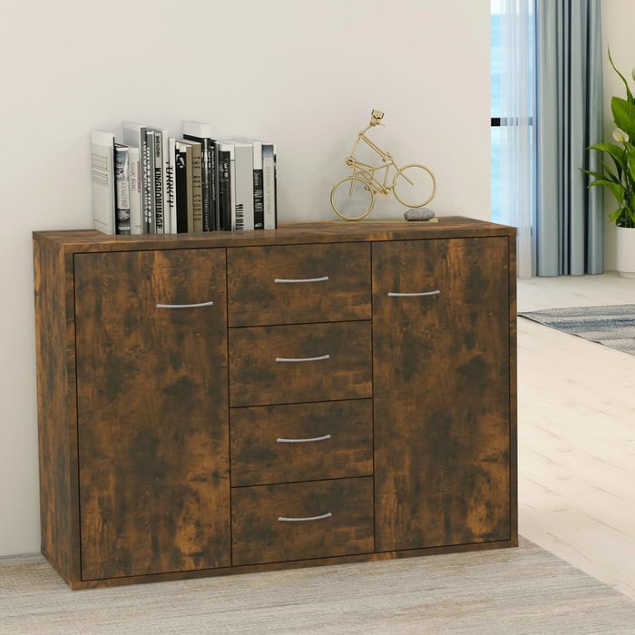 Aparador roble ahumado 88x30x65 cm madera contrachapada
