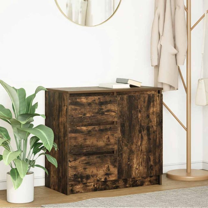 Aparador con cajón roble ahumado 71x35x65 cm madera ingeniería vidaxl