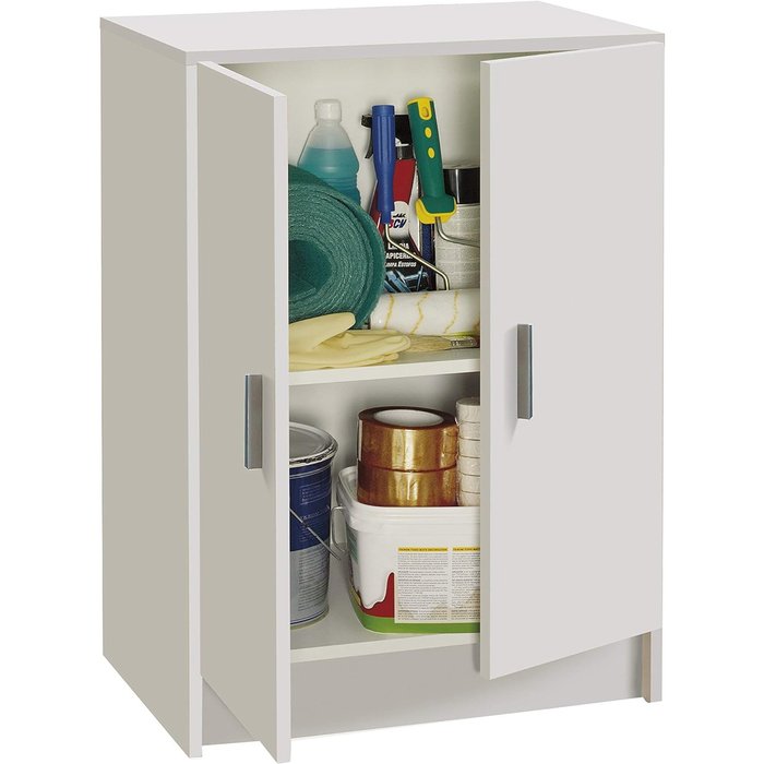 Armario multiusos bajo, 2 puertas, color blanco mate, medidas: 59 x 80 x 37 cm