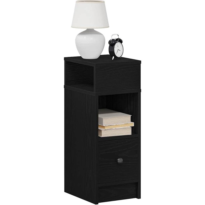 Mesitas de noche de 2 piezas con cajón, negras, 25x31x66 cm