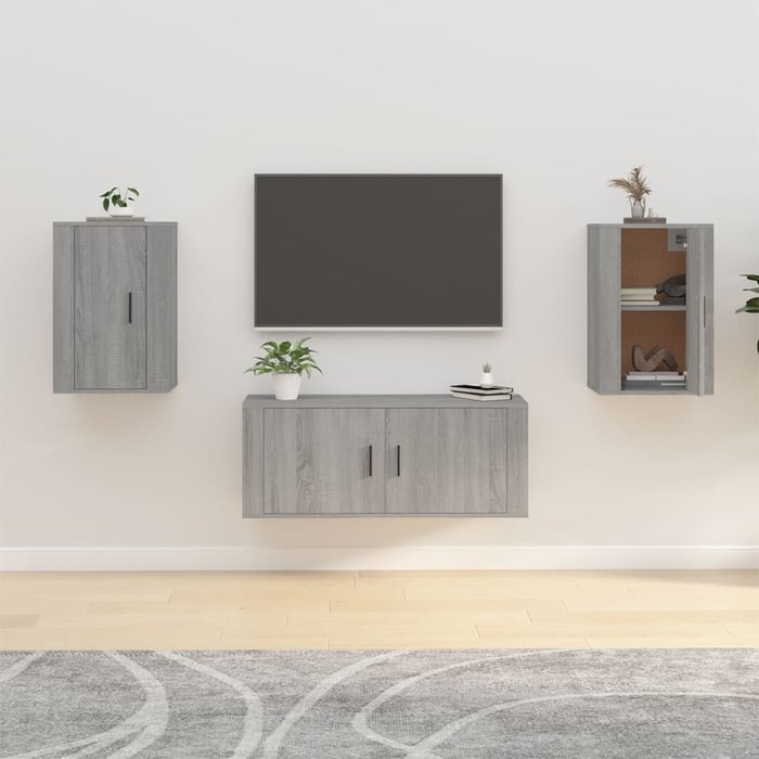 Mueble de tv de pared sonoma de 2 piezas, gris, 40x34,5x60 cm