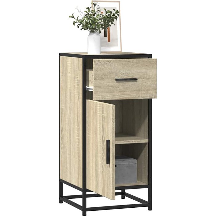 Aparador de roble sonoma 35,5x35x76 cm madera contrachapada y metal