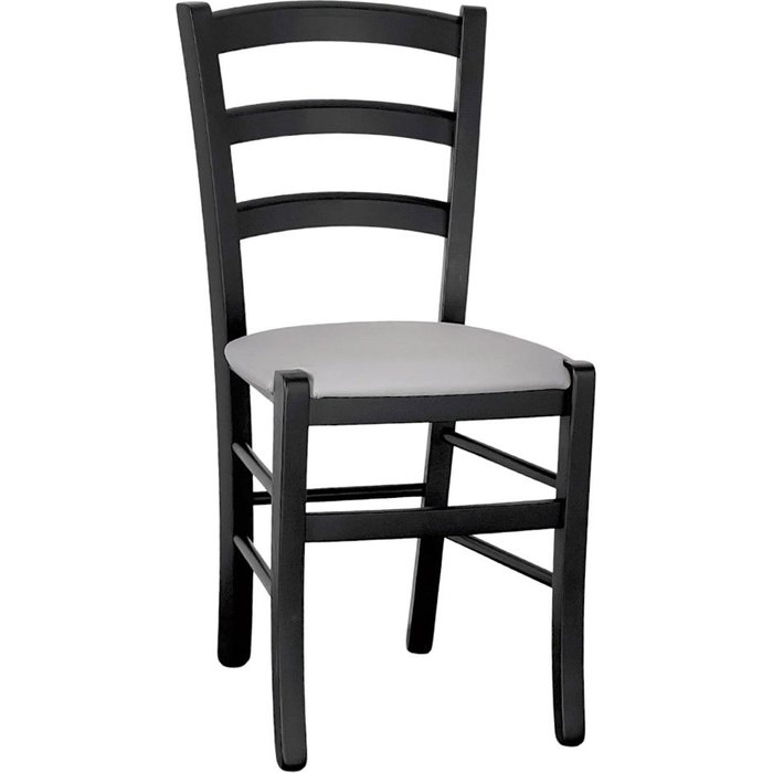 Sillas de comedor de madera venecia negra con asiento tapizado gris claro