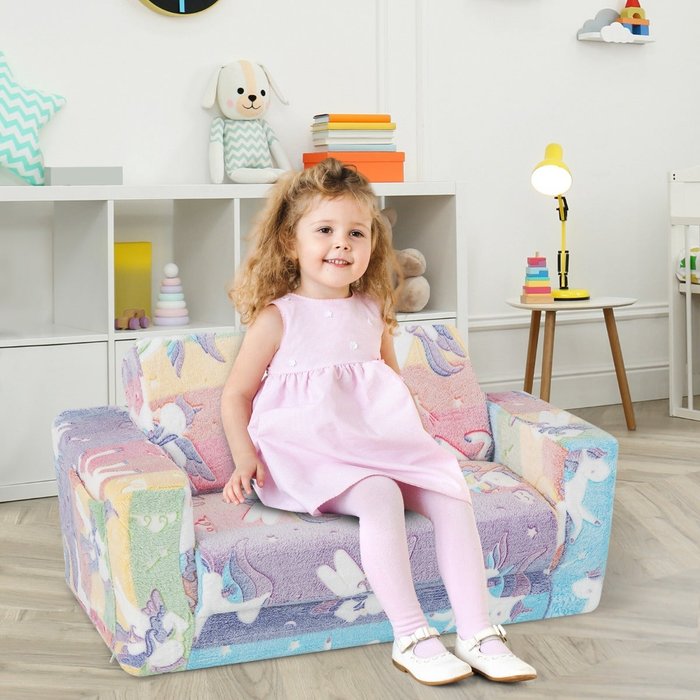 Sillón infantil convertible 2 en 1 respaldo abatible franela colorido 51x80x42cm