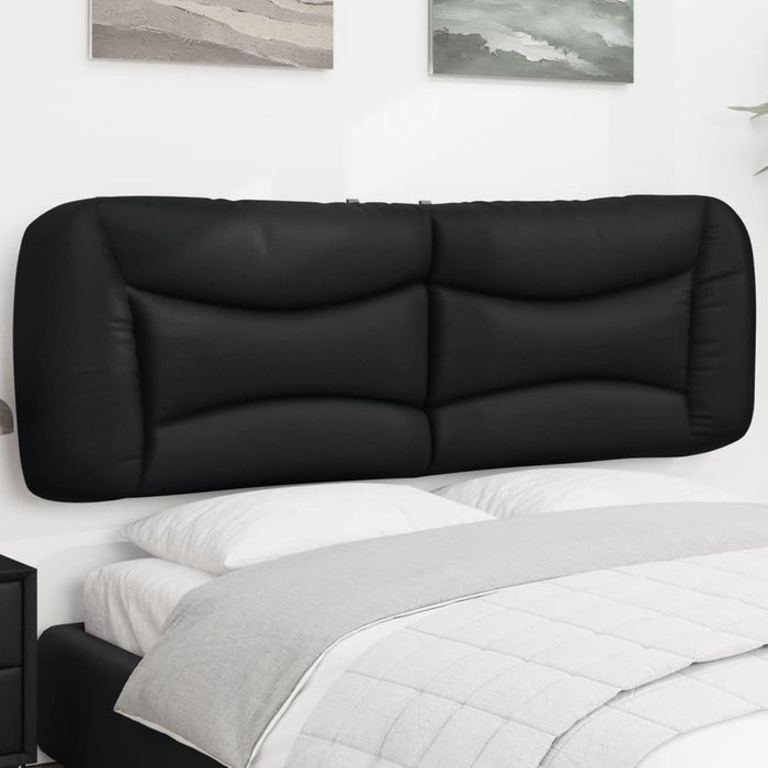 Cabecero de cama acolchado cuero sintético negro 152 cm