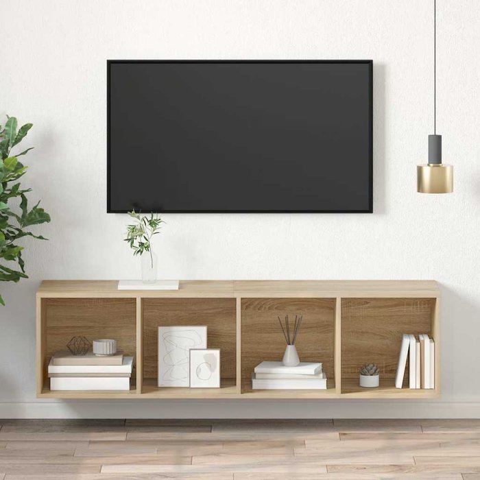 Mueble de tv de pared, roble sonoma, 37x37x142,5 cm, madera de ingeniería
